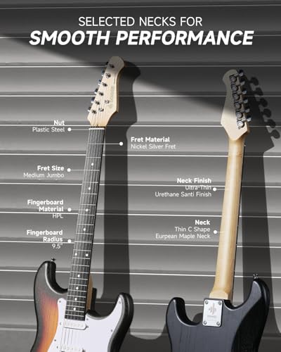 DONNER DST-80 Electric Guitar 39” Beginner Electric Guitar Kit with Amp, Classic SSS Pickup Complete with Gig Bag, Tuner, Capo, Strap, Picks
