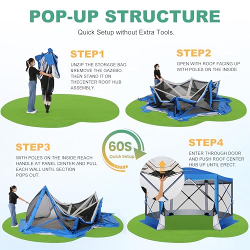 COBIZI 12x12ft Pop up Gazebo Screen Tent Screen House for Camping, Camping Outdoor Screened Gazebo, Canopy Tent