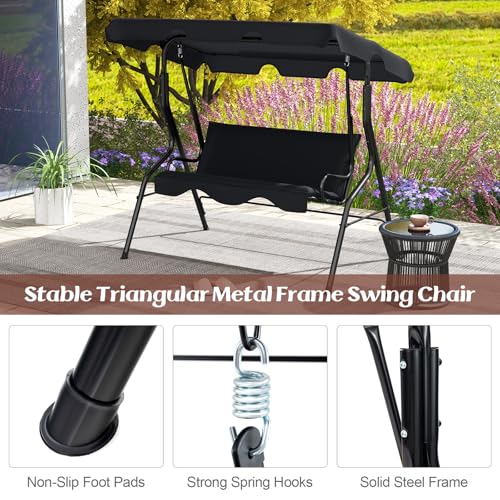 Tangkula 3 Person Porch Swing, Patio with Removable Cushion & Powder-Coated Steel Frame, Outdoor Swing with Canopy for Porch, Backyard, Garden