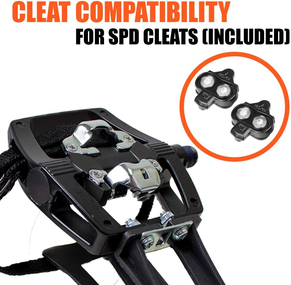 BV Bike Shimano SPD Compatible 9/16'' Pedals with Toe Clips (SPD Cleats Included) - MTB/Spin/Indoor/Exercise/Peloton Bicycle Pedal Pack of 2
