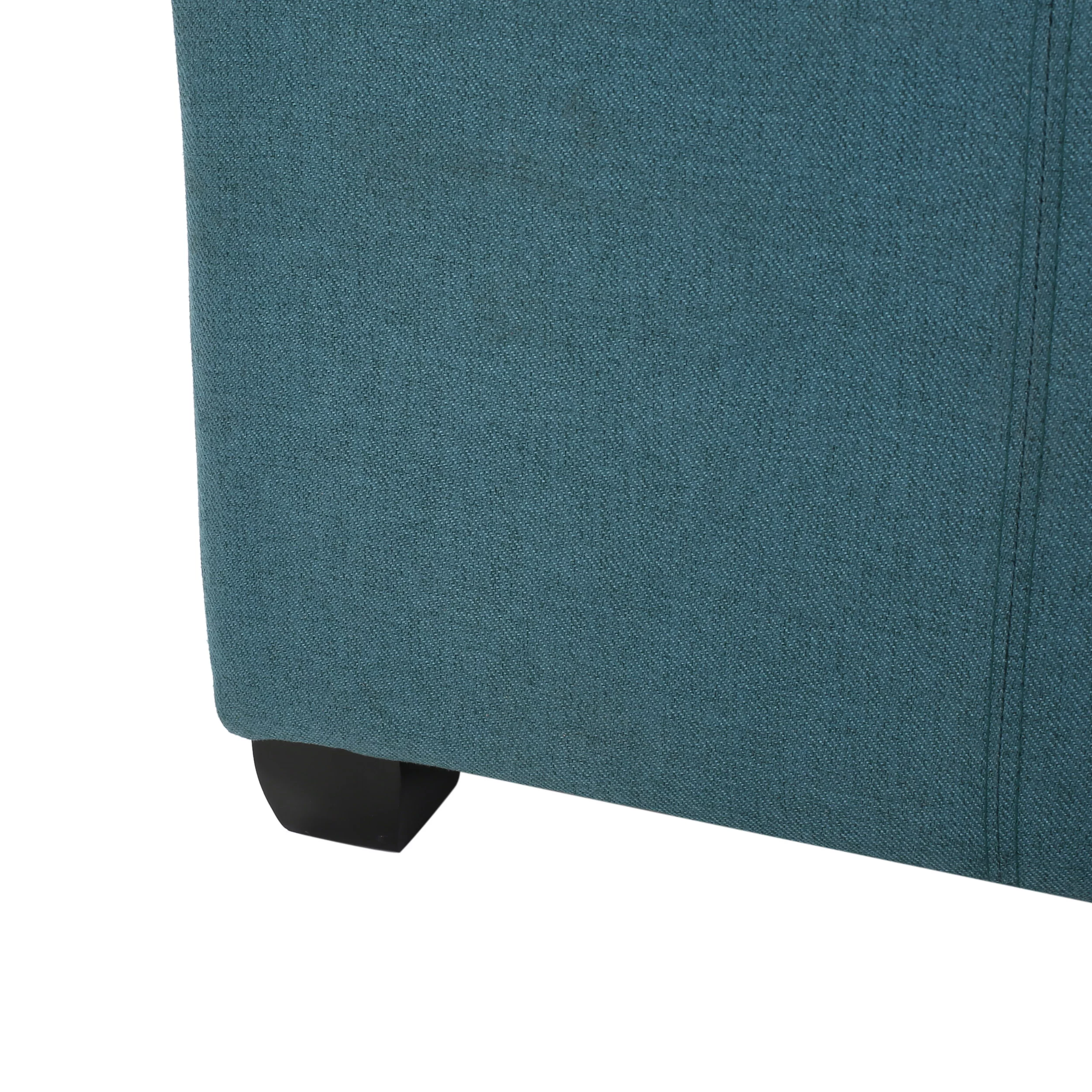 Noble House Lomita Dark Teal Fabric Storage Ottoman