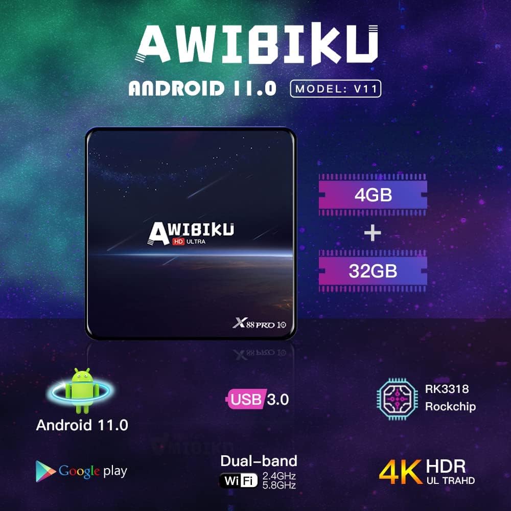 2022 Newest Android 11.0 TV Box, Android Box 4GB RAM 32GB ROM RK3318 Quad-core Smart Android TV Box 64bit