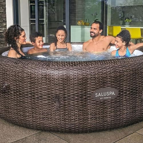 Bestway SaluSpa St Moritz Large Round AirJet 7 Person Inflatable Hot Tub Portable Outdoor Spa with 180 Soothing AirJets and Cover, Brown