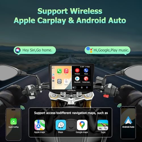 722 7-Inch Motorcycle GPS Navigation System with Apple CarPlay & Android Auto, Waterproof Touchscreen, Bluetooth, IP67 Waterproof for Motorbike