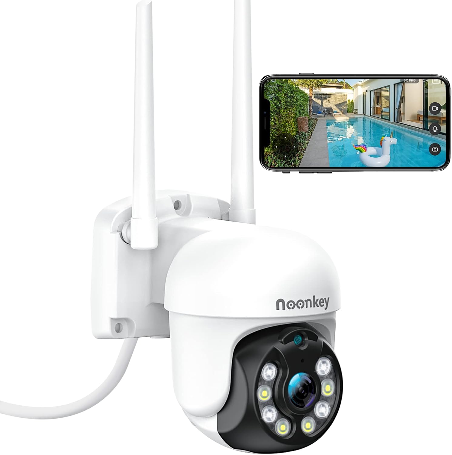 Security Camera Outdoor 3MP, Noonkey Pan Tilt Plug-in Wired WiFi IP Cameras for Home Security Outside Surveillance, Custom Zone