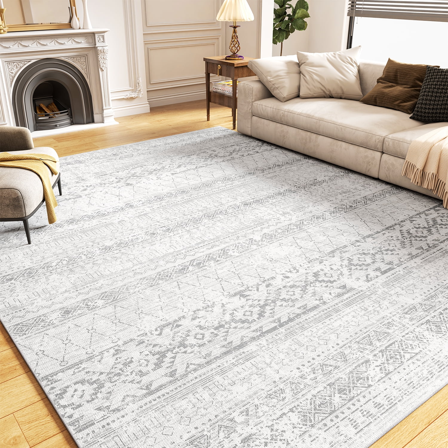 SIXHOME 5'x8' Area Rugs for Living Room Washable Rug Boho Area Rug Neutral Geometric Distressed Rug Moroccan Carpet for Bedroom Dinning Room Foldable