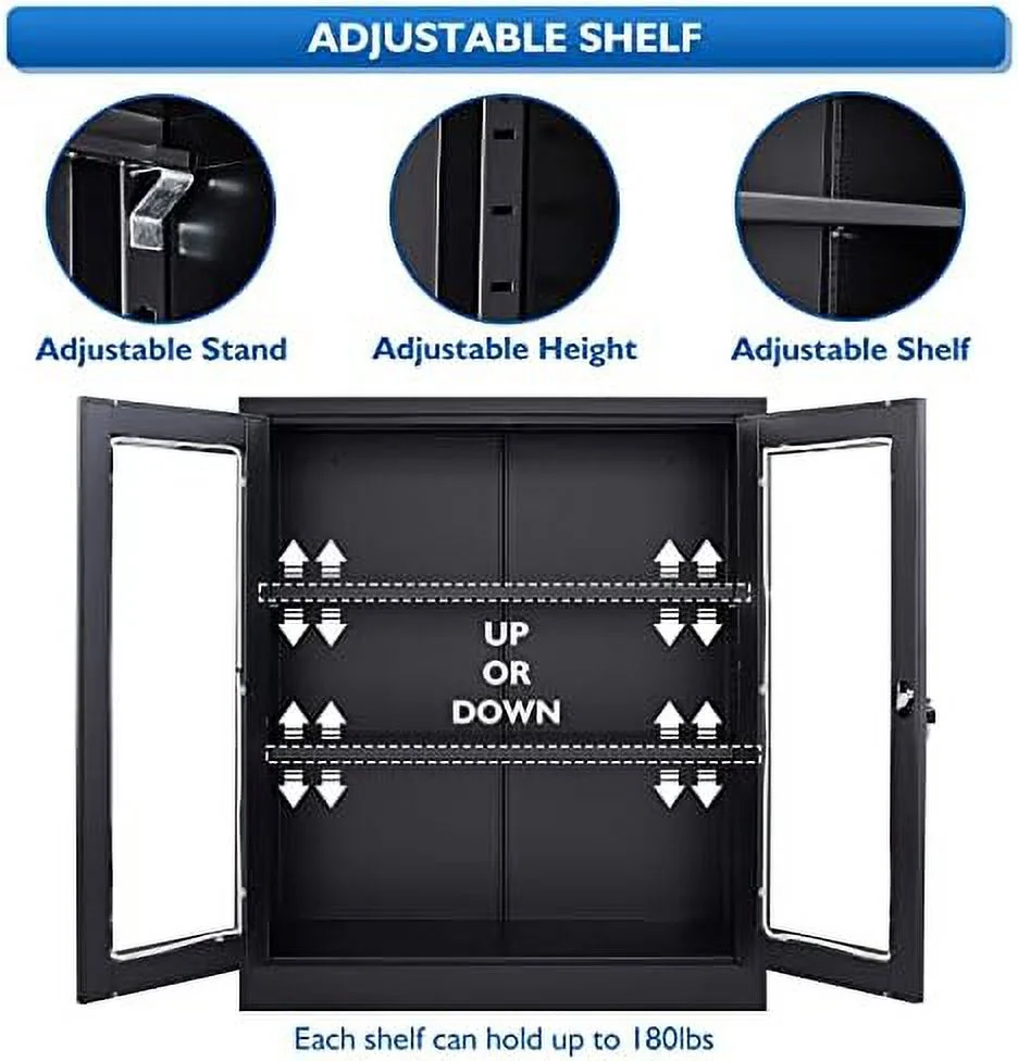 KHBIULIFE Metal Locking  Cabinet with 2 Glass Doors and 4 Adjustable Shelves  71"