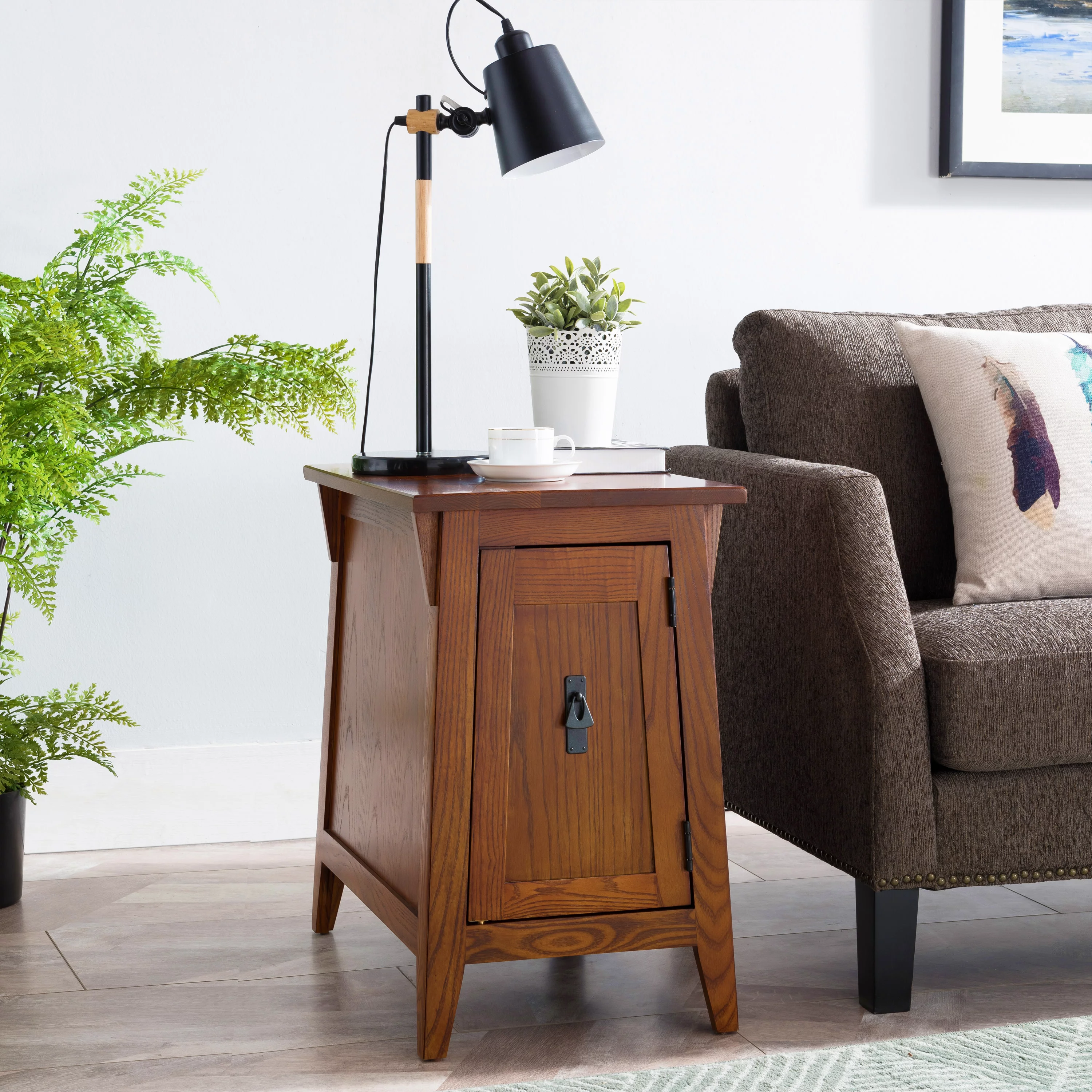 Leick Home 10032-RS Mission Cabinet End Table, Made with Solid Wood, Side Table for Living Room, Bedroom and Printer Stand, Russet Finish
