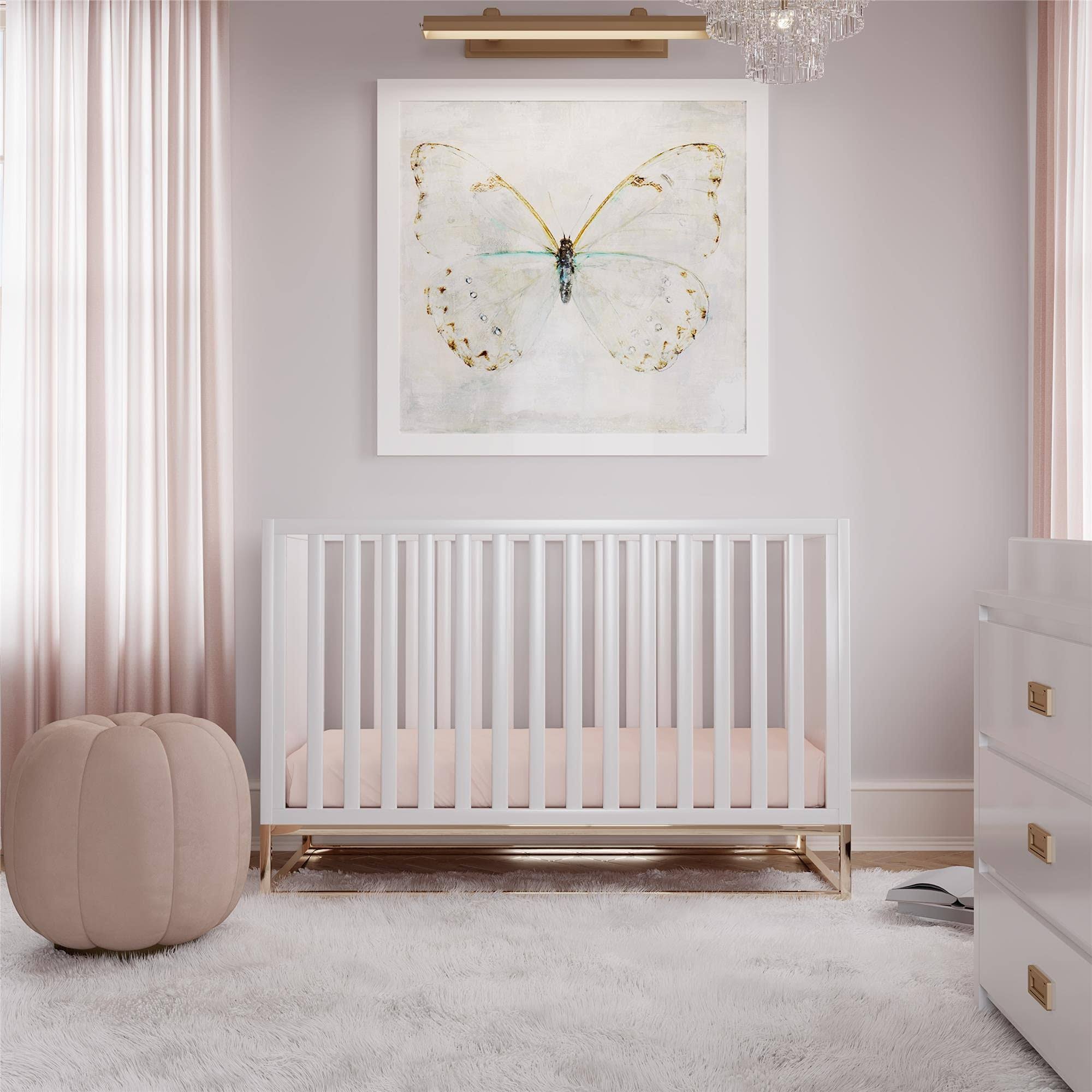 Little Seeds Haven 3 in 1 Convertible Wood Crib with Base in White and Gold - DA8028579LS