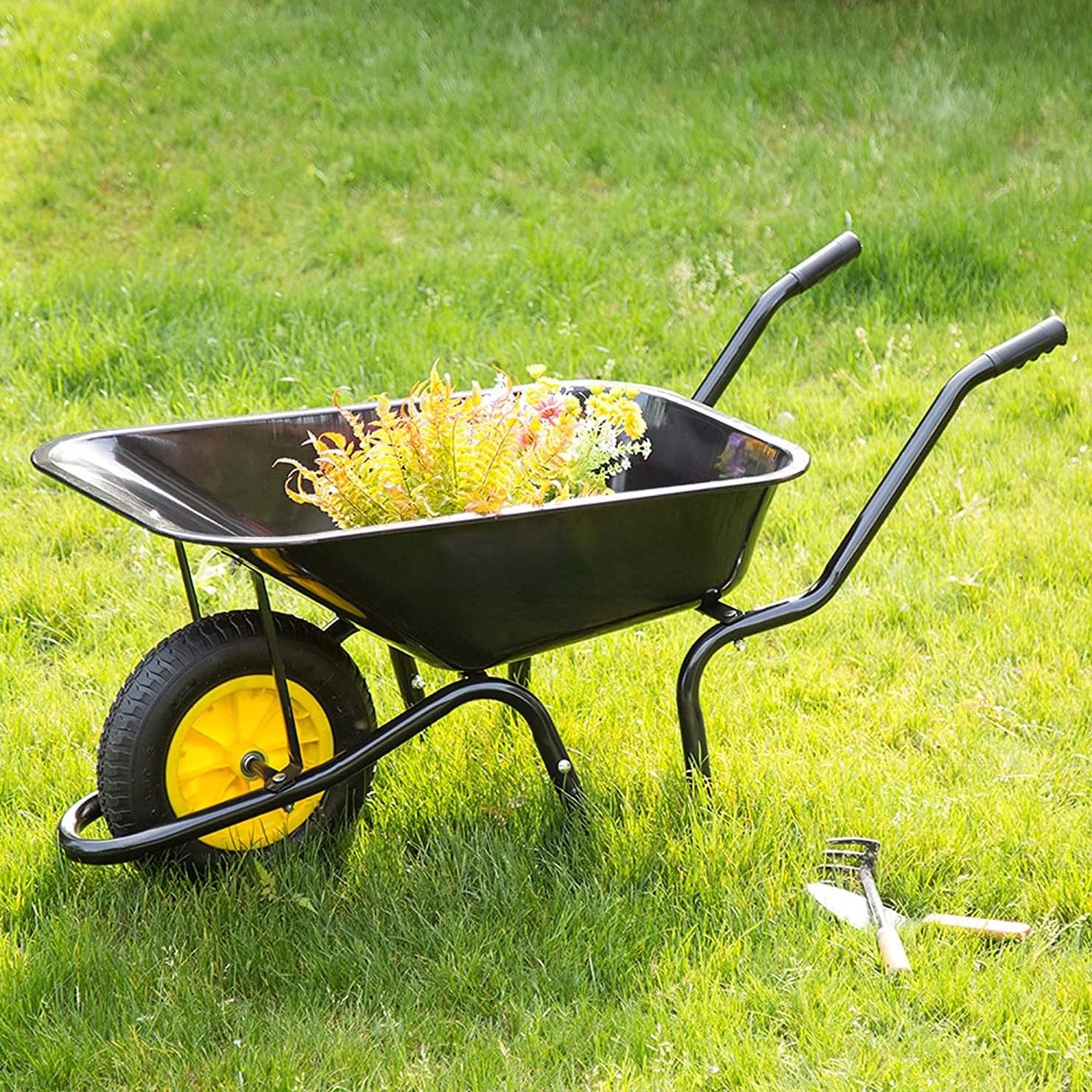 MONIK Framed Plastic Garden Wheelbarrow Utility Dump Cart, Black