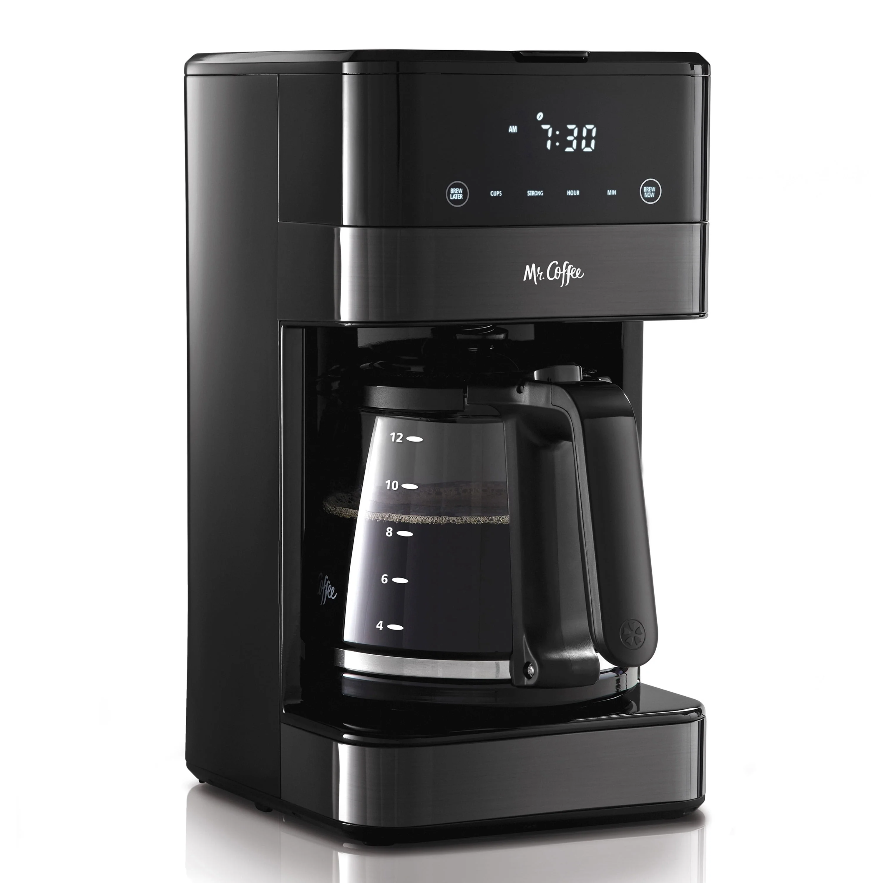 Mr. Coffee 12 Cup Programmable Coffee Maker, LED Touch Display, Black Stainless