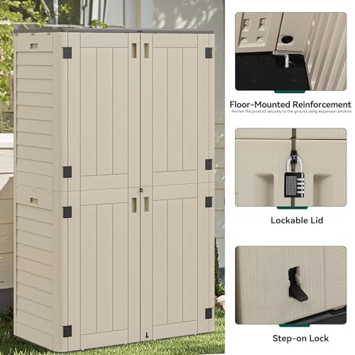 YITAHOME 60 cuft Vertical Outdoor Storage Shed w/o Shelf, Large Waterproof Storage Cabinet for Garden Shed, Tall Outdoor Storage Shed for Garage