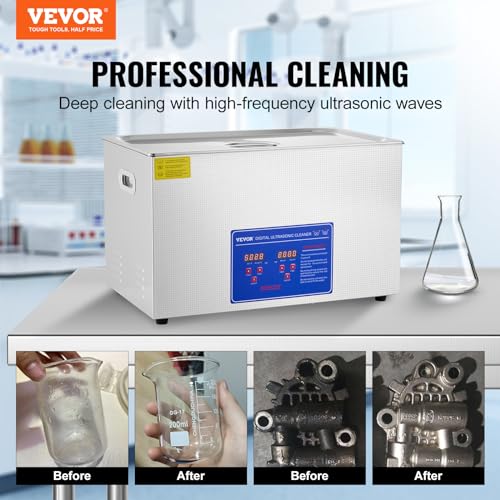 VEVOR 30L Industrial Ultrasonic Cleaner with Digital Timer&Heater 40kHz Professional Large Ultrasonic Cleaner Total 1100W for Wrench Tools Industrial