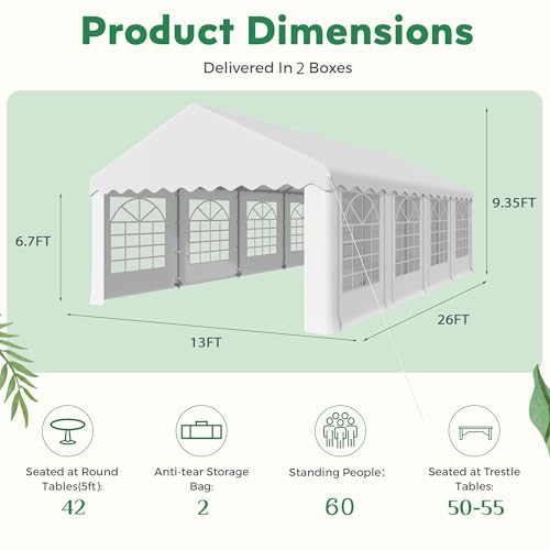 EROMMY 20x50FT White Party Tent, Heavy Duty Outdoor Event Canopy with Removable Sidewalls, Roll-Up Doors and Storage Bags