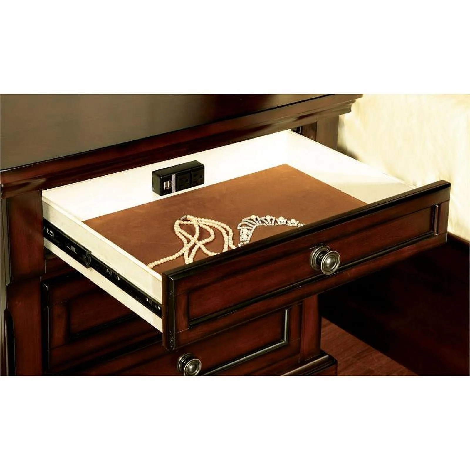 FOA Caiden 2pc Dark Cherry Solid Wood Bedroom Set - Nightstand + Chest