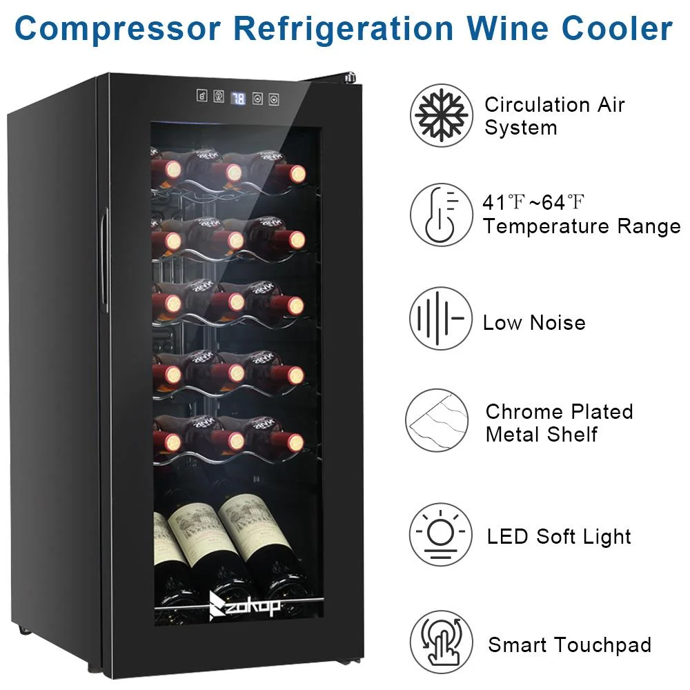 Winado Digital Temperature 18 Bottle Wine Cooler Fridge Refrigerator, Black