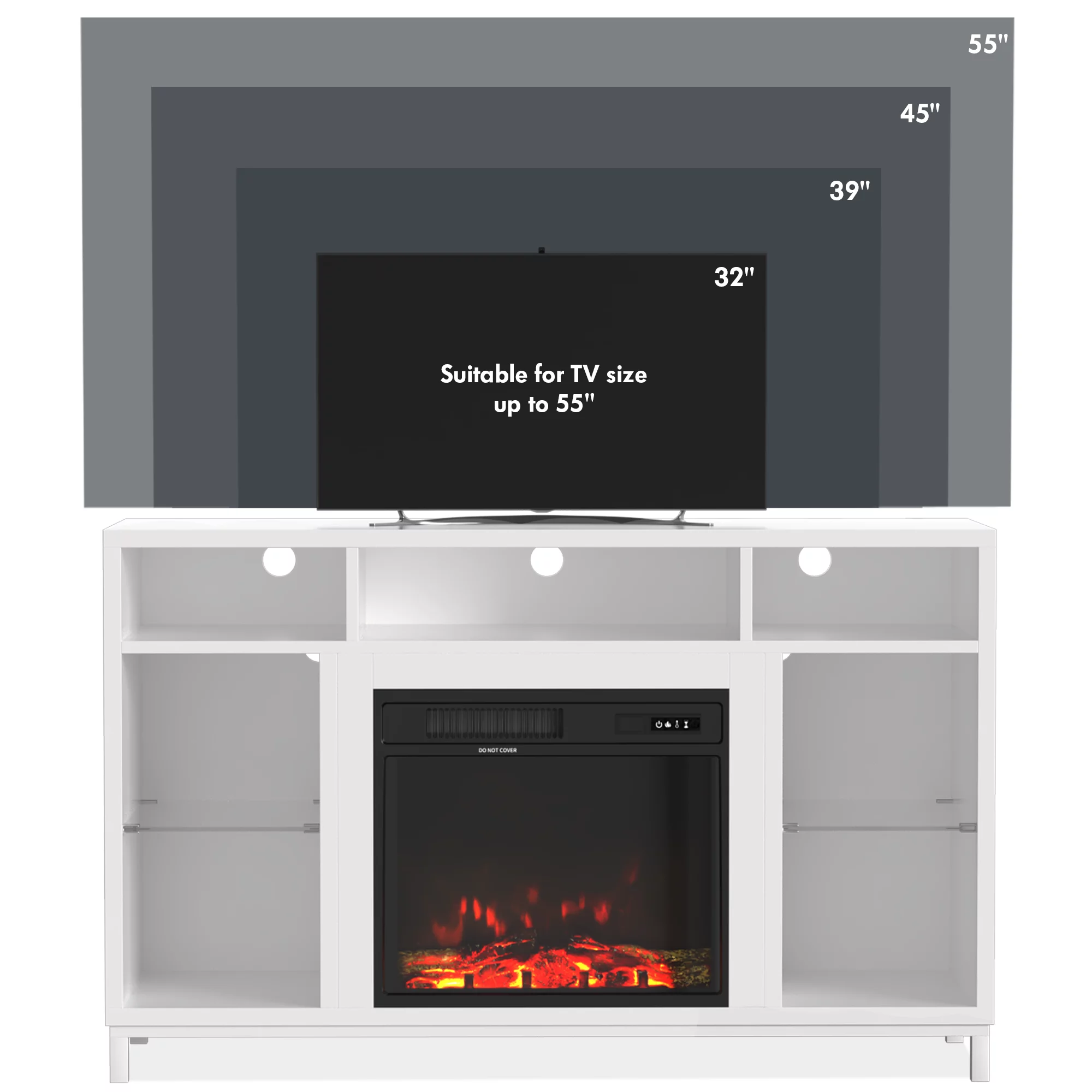 Fireplace TV Stand with 18" Electric Fireplace, Entertainment Center with Adjustable Glass Shelves, TV Console for TVs up to 47"