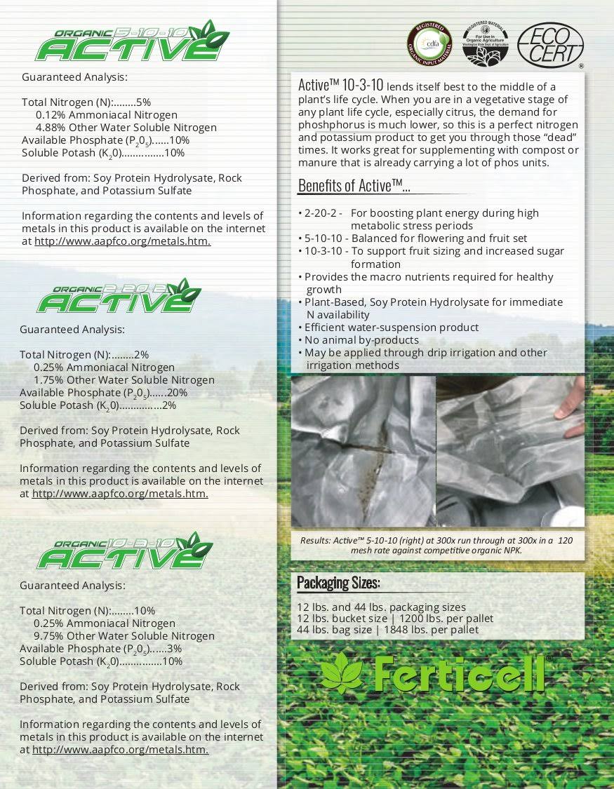 Active 5-10-10 Organic Fertilizer 44 Pound Bag