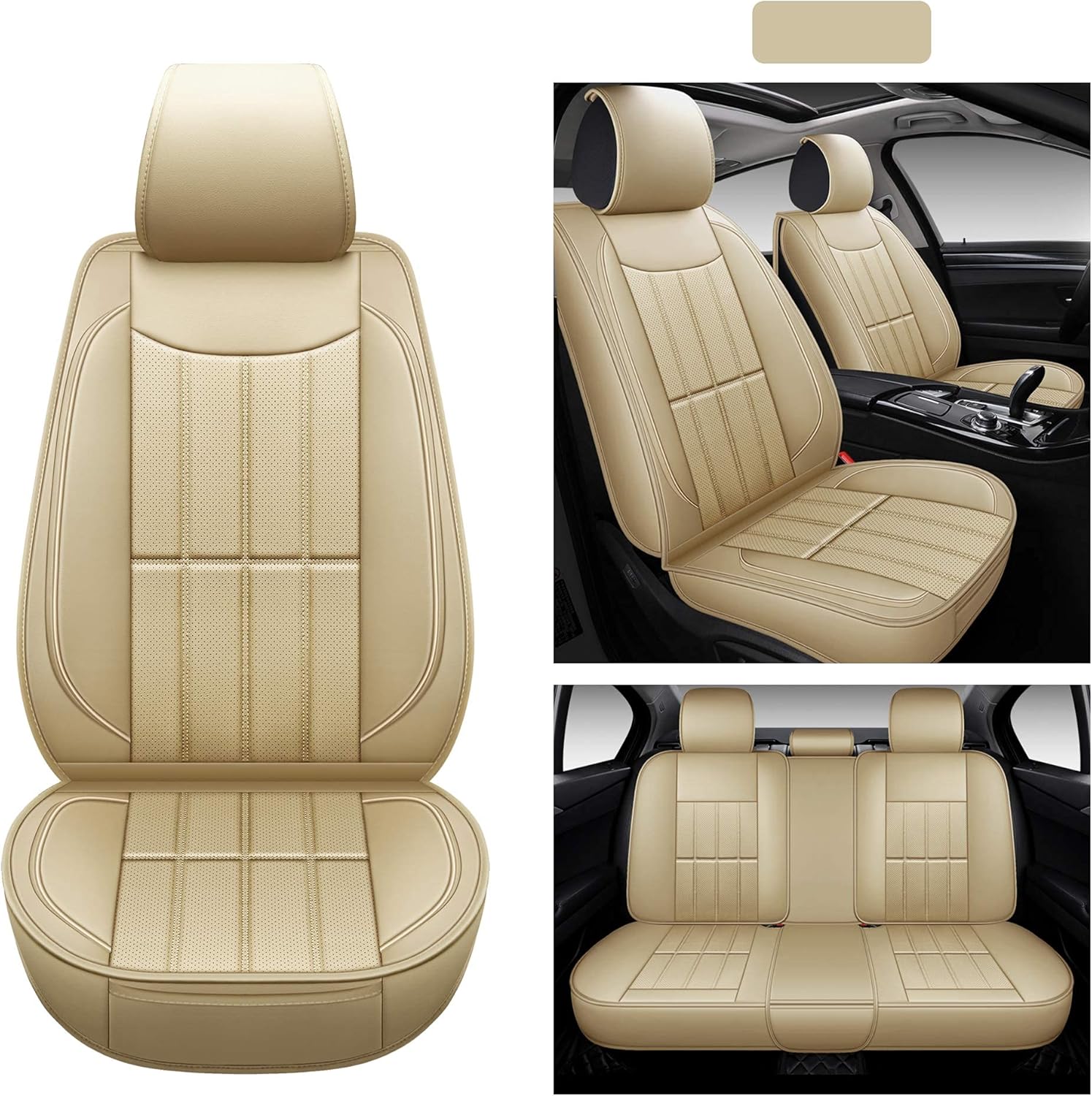 AOOG Leather Car Seat Covers, Leatherette Automotive Vehicle Cushion Cover for Cars SUV Pick-up Truck