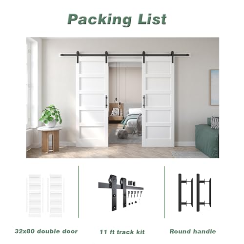 Fredbeck Double 32 White Barn Door (64 barn Door with 11ft Hardware kit inlcuded
