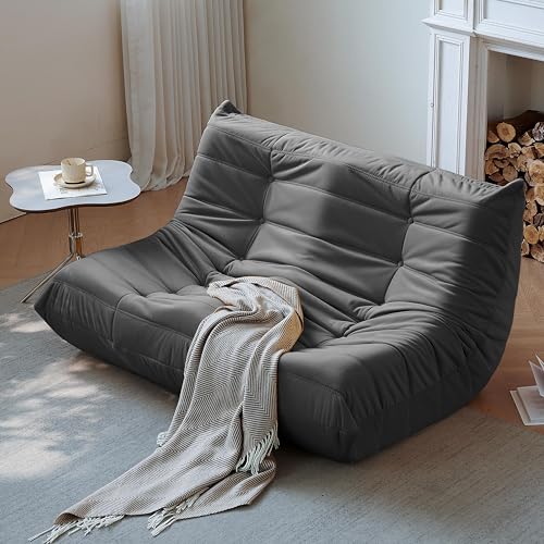 Bean Bag Chair for Adults - Suede & Microfiber Fireside Floor Chair, Comfortable Corner Lounge Sofa for Living Room, Bedroom, Office (3-Seater, Beige)