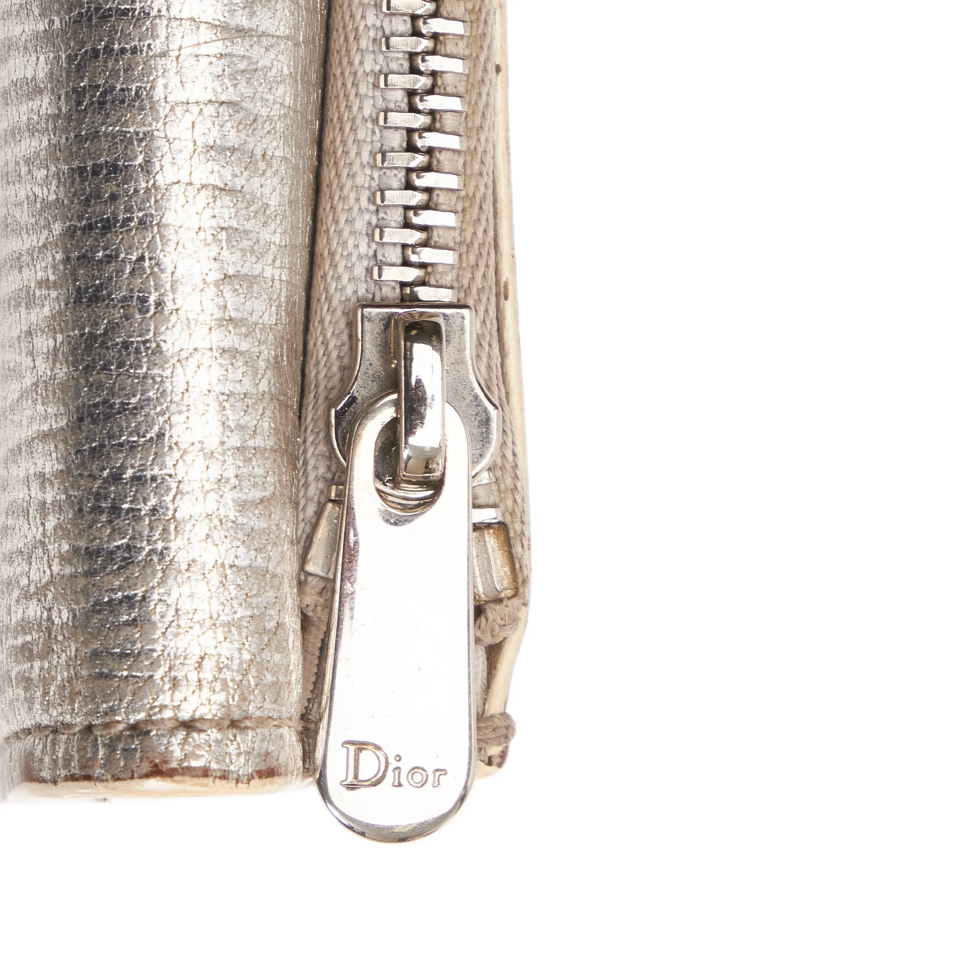 Pre-Owned Authenticated Dior Diorama Small Wallet Calf Leather Silver Small Wallets Women (Good)