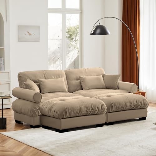 130" Modular Sectional Sofa,Velvet Upholstered Couches for Living Room,3 Seater Green Sofa Couch with Movable Ottoman