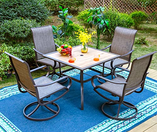 PHI VILLA 5 PCS Outdoor Patio Dining Set with Swivel Dining Chairs (Blue) and 37"x 37" Metal Steel Dining Table(1.57" Umbrella Hole)