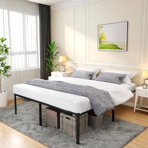 Full Size Bed Frame, 14 Inch Metal Platform Bed with Iron-Art Headboard & Footboard, Classic Bed Frame with Heavy Duty Metal Slats Support