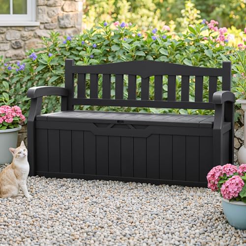 Homall 75 Gallon Outdoor Storage Benches Lockable Deck Box with Waterproof and UV Resistant, Waterproof Storage Box for Patio Furniture, Tools