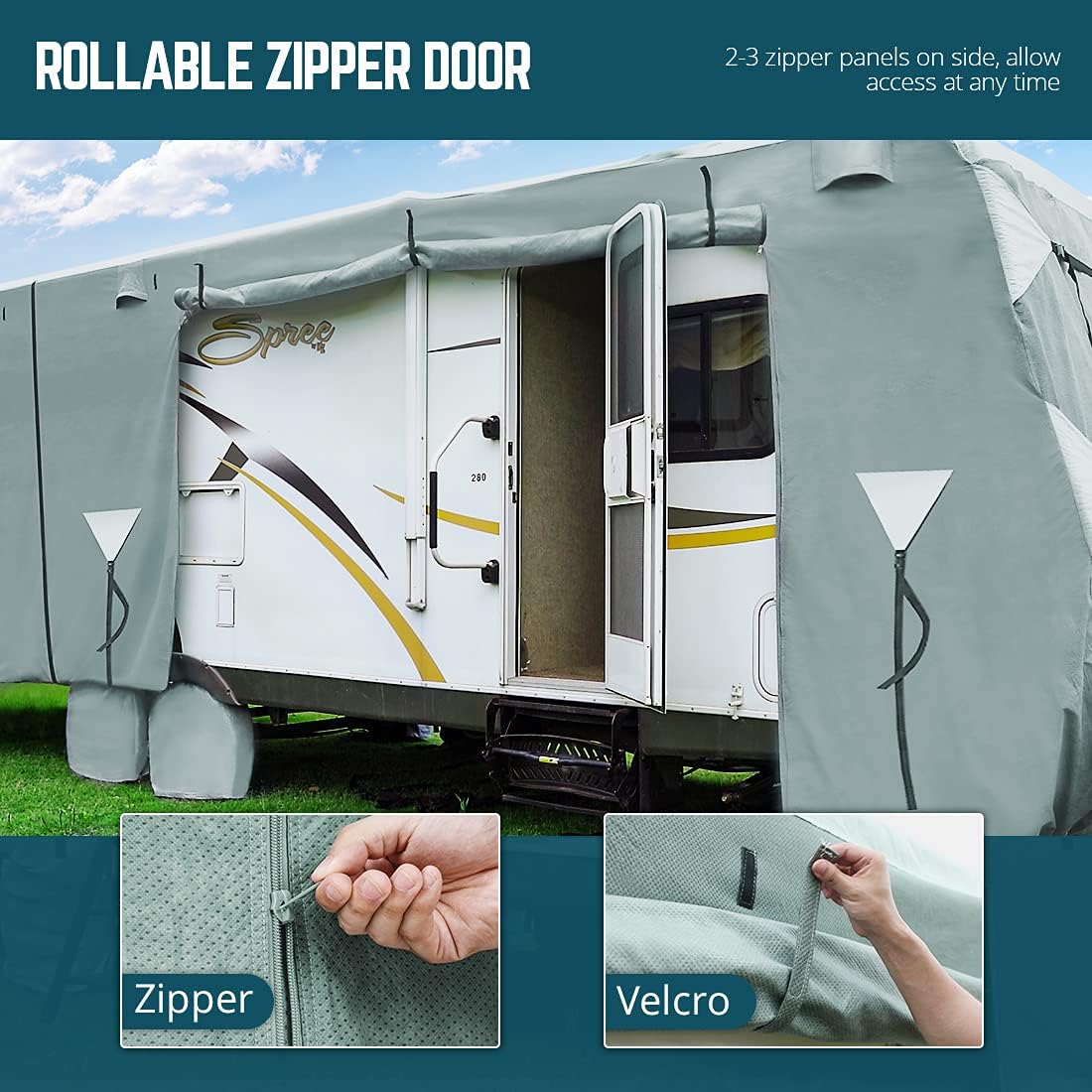 KING BIRD Upgraded 5th Wheel RV Cover, Extra-Thick 5 Layers Anti-UV Top Panel, Durable Camper Cover, Fits 37'-41' Motorhome -Breathable, Water-Proof