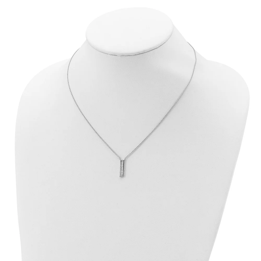 Auriga 925 Sterling Silver Rhodium Plated CZ Vertical Bar Necklace for Women 17.5"