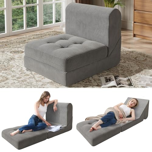 COMAX Folding Sofa Bed, Convertible Chair Bed Corduroy 3-in-1 Foldable Floor Couch with High-Density Foam, Futon Sofa Sleeper Mattress