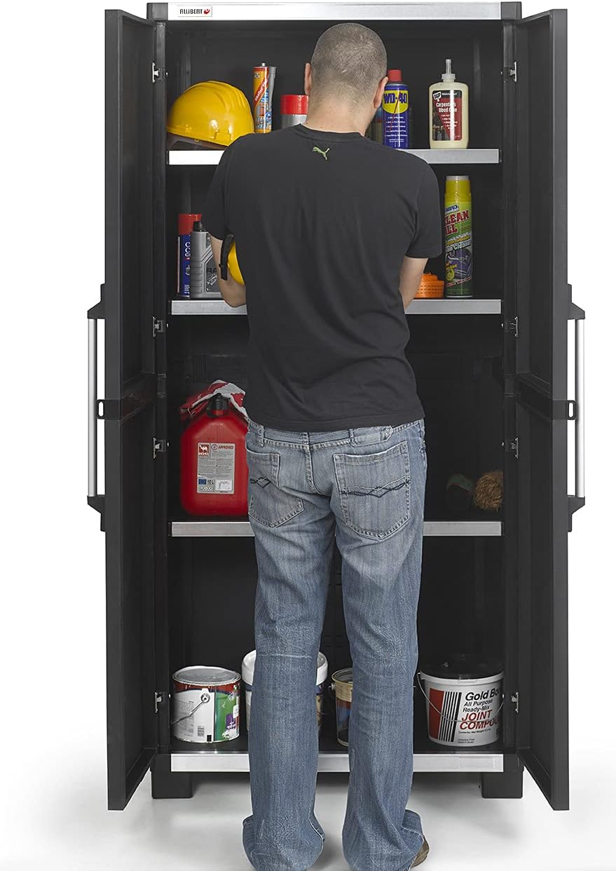 KETER XL Pro Tall Storage Cabinet with Doors and Shelves for Tool and Home Organization, Black