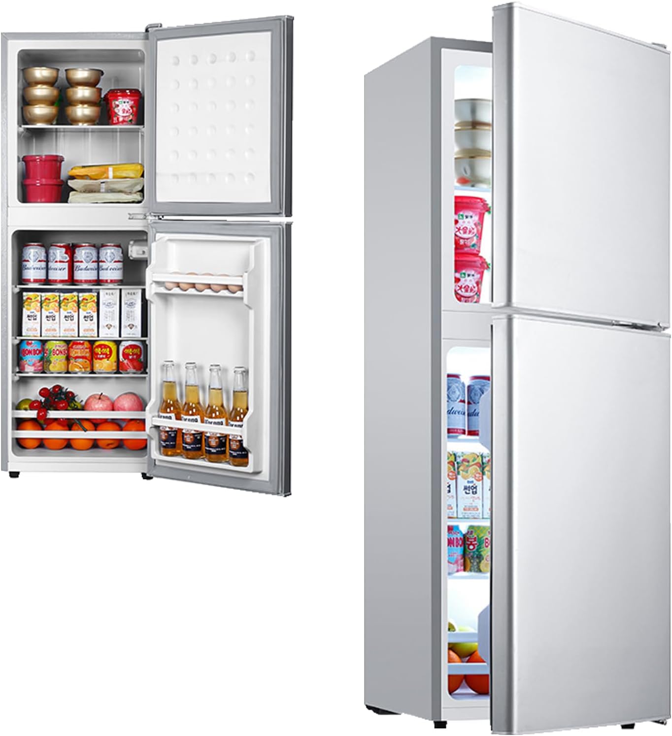 Compact mini refrigerator, 5.9 Cu.Ft, stylish two-door design with separate freezer, 7-level thermostat with removable shelves,for Kitchen, Dorm