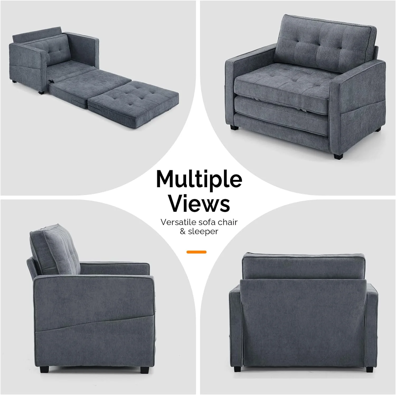 VINGLI Upgraded 64" W 84" L Full Size Futon Sofa Bed, 6" Thick Upholstery Chenille Loveseat Sofa Sleeper Pull Out Couch