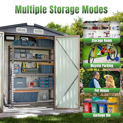 Aoxun 6.2x4 FT Shed Outdoor Storage Shed Metal Garden Shed with Lockable Doors & Slooping Roof Tool Shed Bike Shed for Backyard, Patio