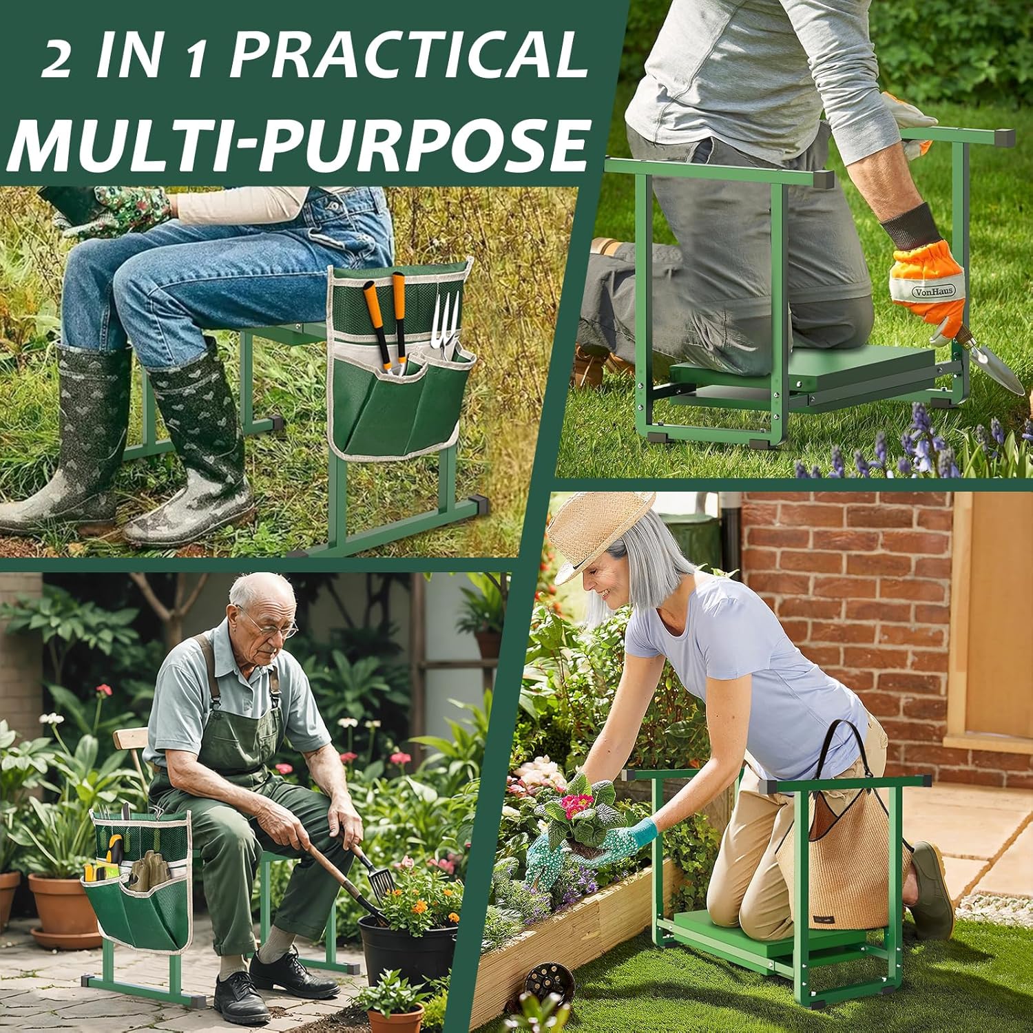 10.2" Wider Garden Kneeler and Seat, Stable and Save Anti-Tipping Garden Kneelers Seat with Handle, Heavy Duty Gardening Stool for Seniors