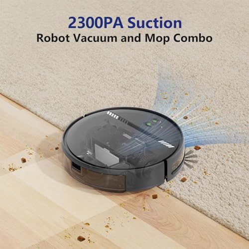 Robot Vacuum and Mop Combo, 2 in 1 Vacuum Robot with WiFi/App/Voice, Schedule, Water Tank and Dustbin, Self-Charging, Slim, Ideal for Hard Floor
