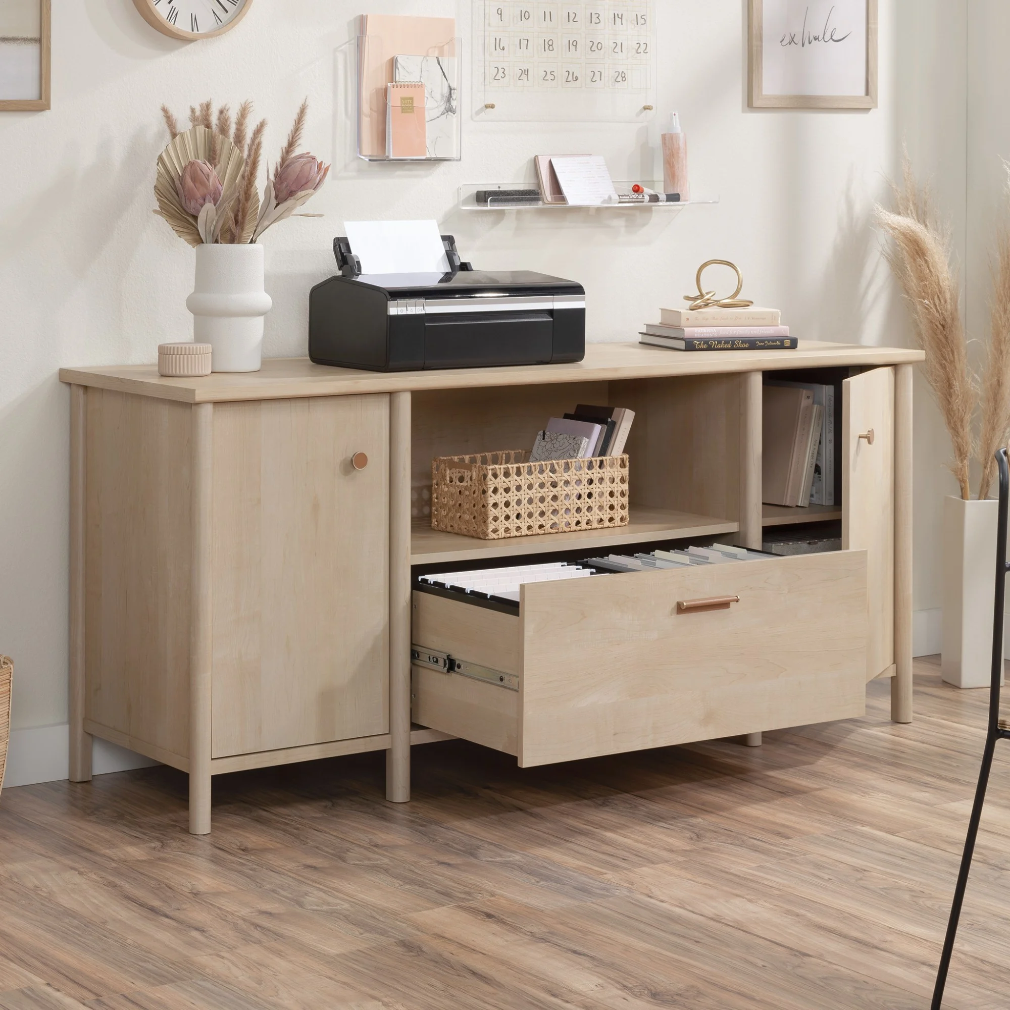 Sauder Whitaker Point Engineered Wood Credenza in Natural Maple Finish