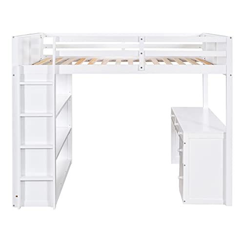 Harper & Bright Designs Full Size Loft Bed with Wardrobe and Desk, Solid Wood Loft Bed Frame with Storage, for Kids Teens Adults (Full Size, White)