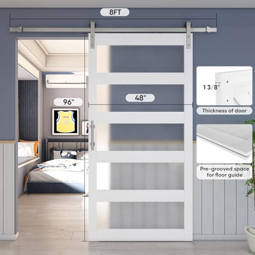 BARNSMITH 42in x 84in Glass Barn Door with 7FT Sliding Door Hardware Kit Included & Handle