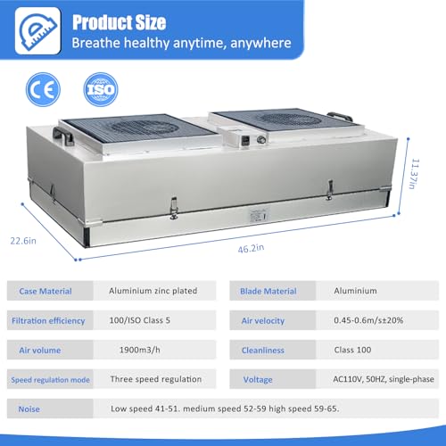 HEPA H14 Filtration Laminar Flow Hood（Include HEPA Filter）,FFU,Updated Fan Filter Unit, Laminar Air Flow Hood (22.6”x22.6”110V)