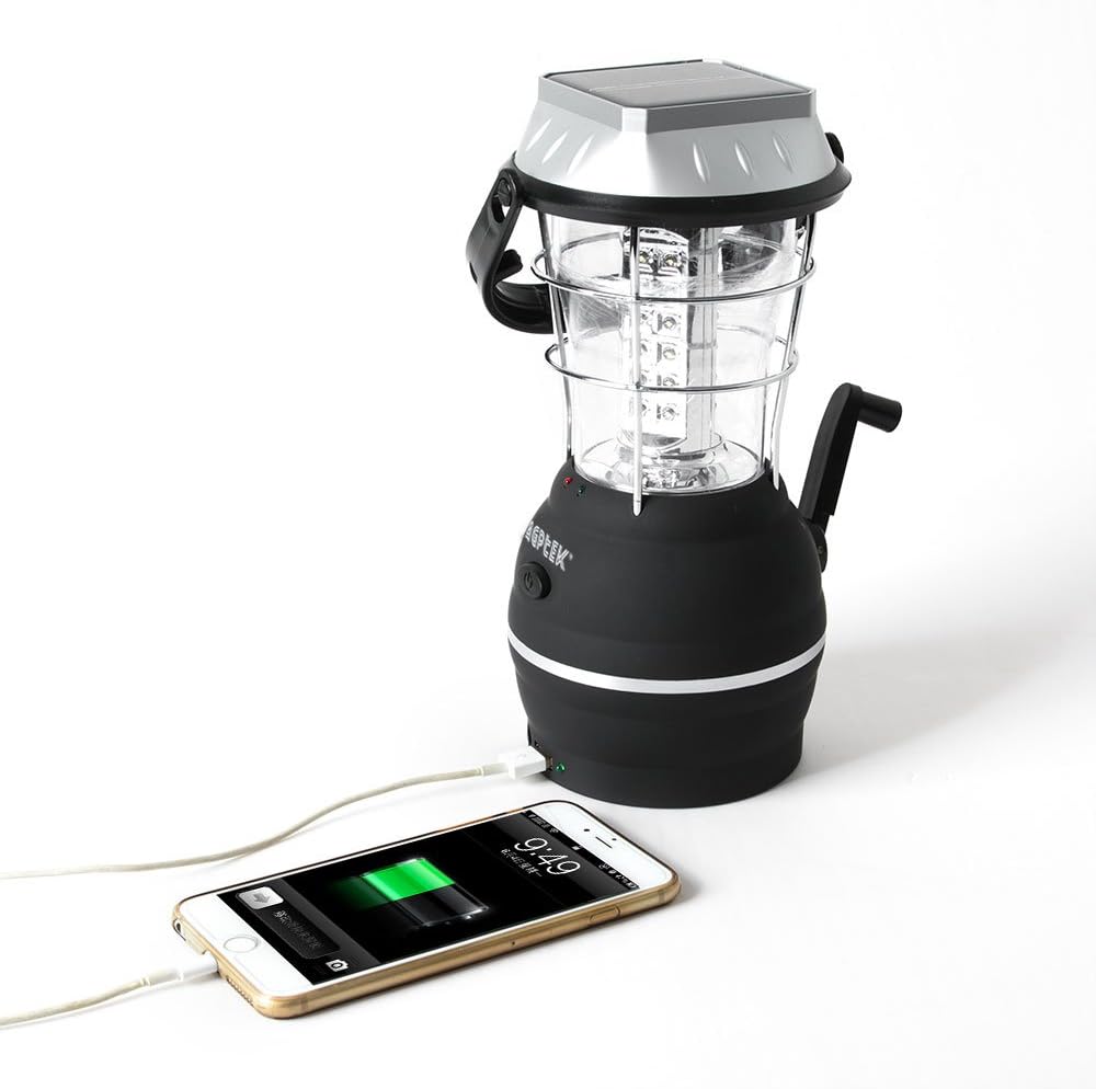 AGPTEK Solar Lantern, 5 Mode Hand Crank Dynamo 36 LED Rechargeable Camping Lantern Emergency Light, Ultra Bright LED Lantern - Car Charge