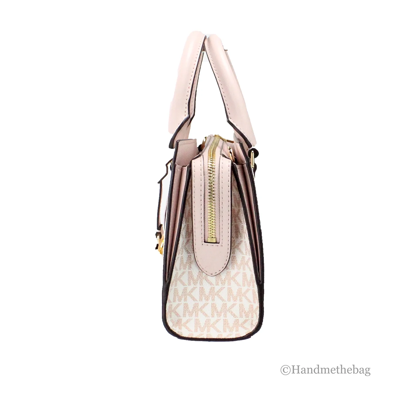 Michael Kors Sheila Small White Rose Gold PVC Center Zip Satchel Purse Bag