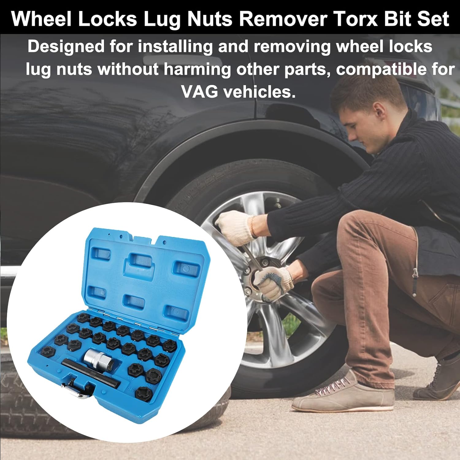 CATUDIY 22pcs Screws Removal and Install Socket Sleeve Set, Anti-Theft Wheel Lock Lug Nuts Remover Kit