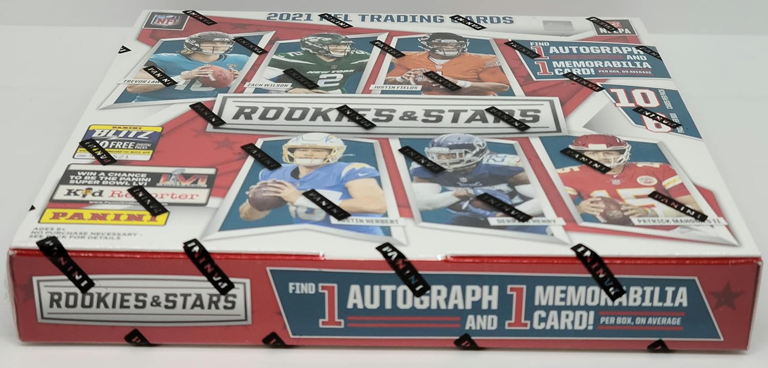 2021 Panini Rookies & Stars Football Trading Cards Mega Box (1 autograph & 1 memorabilia card per box)