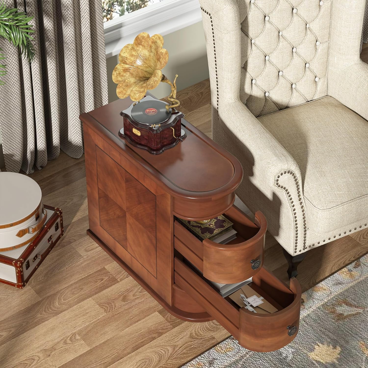 Tribesigns End Table,2-Drawer Narrow Solid Side Table Slim Chair Side Table
