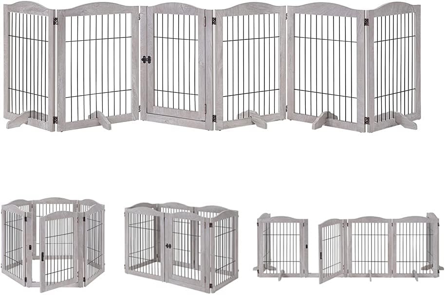 unipaws 6 Panels Extra Wide Freestanding Walk Through Dog Gate with 4 Support Feet, Pet Playpen