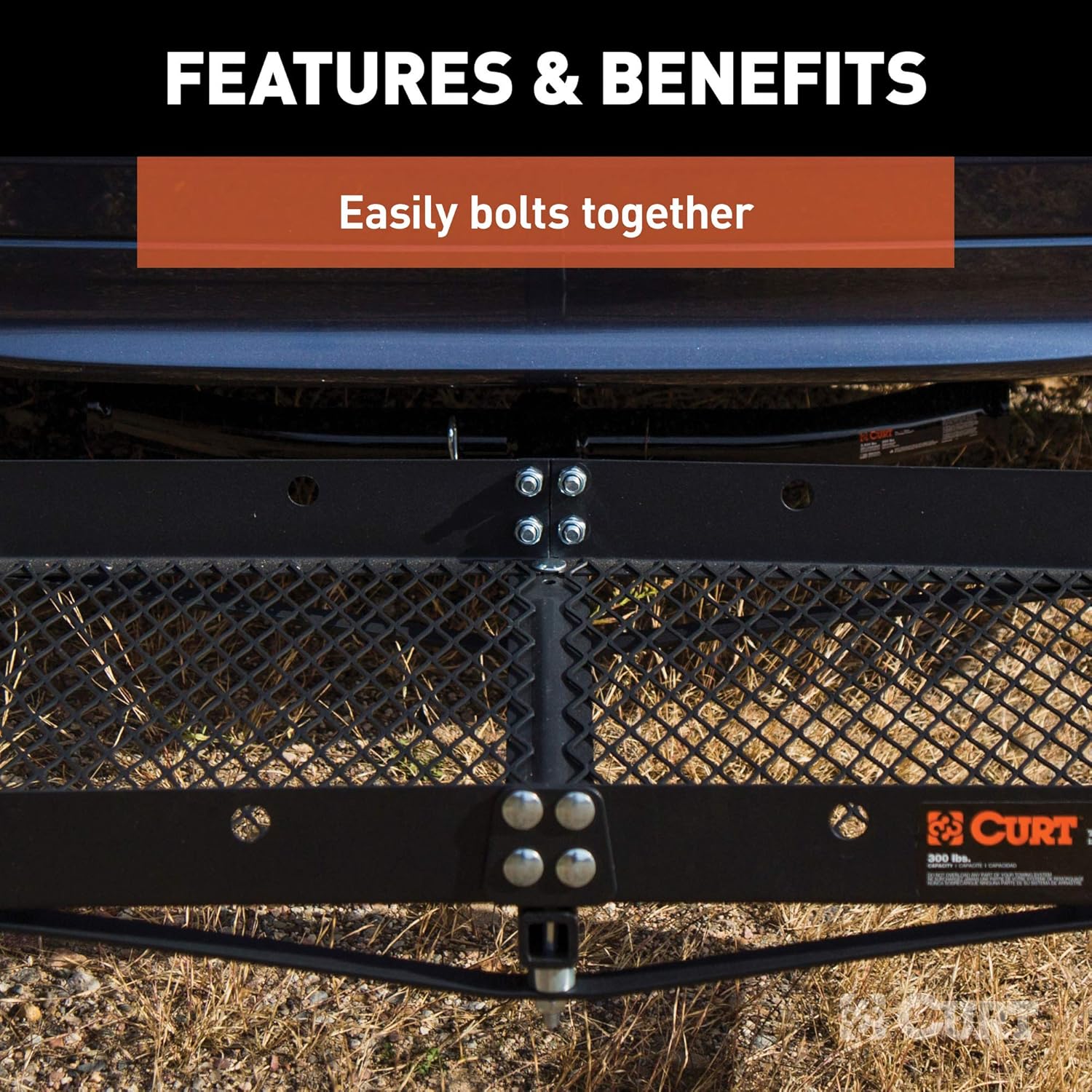 CURT 18110 48 x 20-Inch Tray Hitch Cargo Carrier, 300 lbs Capacity, 1-1/4, 2-In Adapter Shank